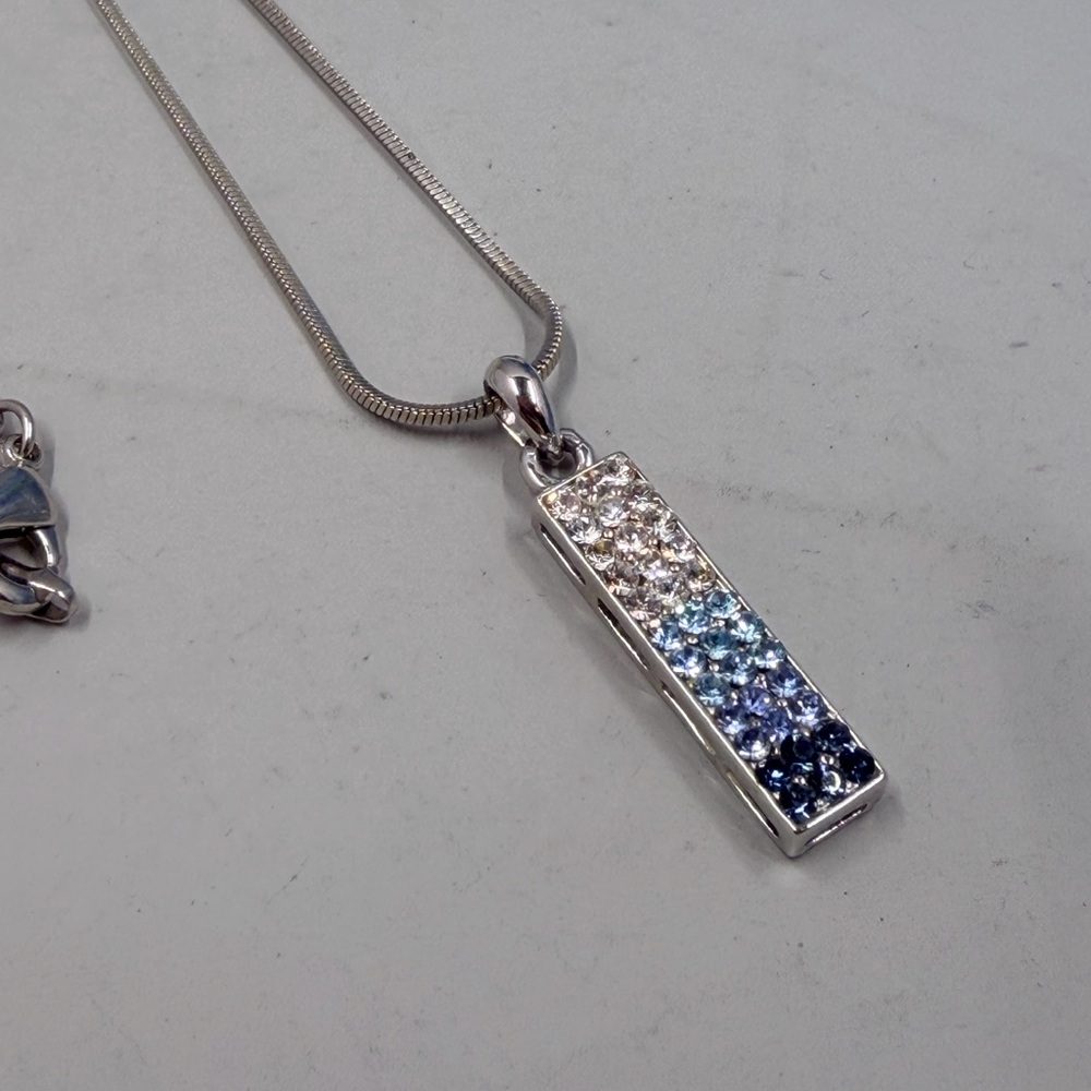 Crystal Ombré Pendant Silver Necklace with Blue Accents - Picture 3 of 4